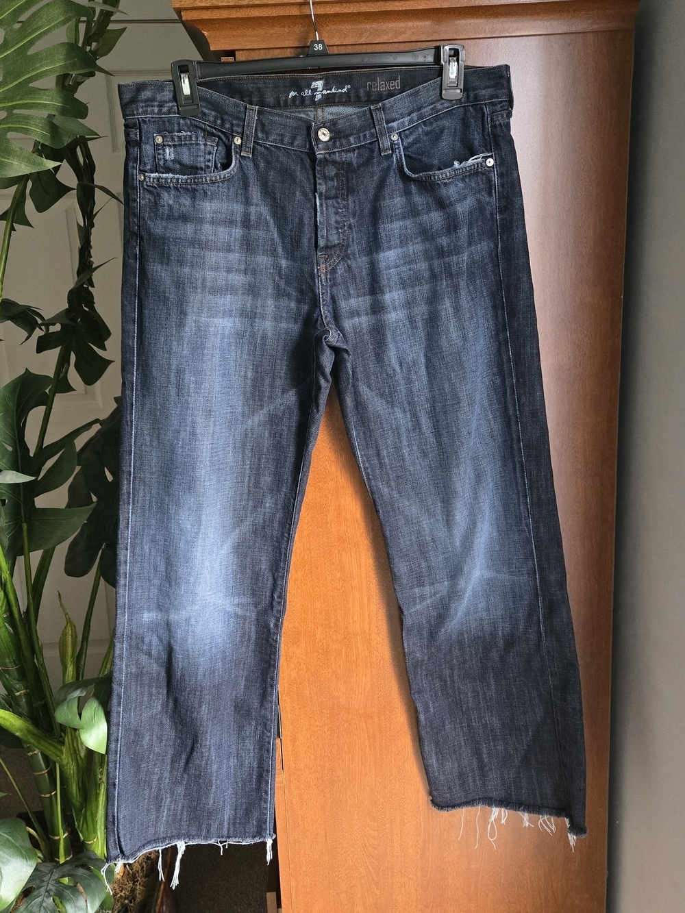 38x29 7 For All Mankind Men's Dark Blue Relaxed Jeans